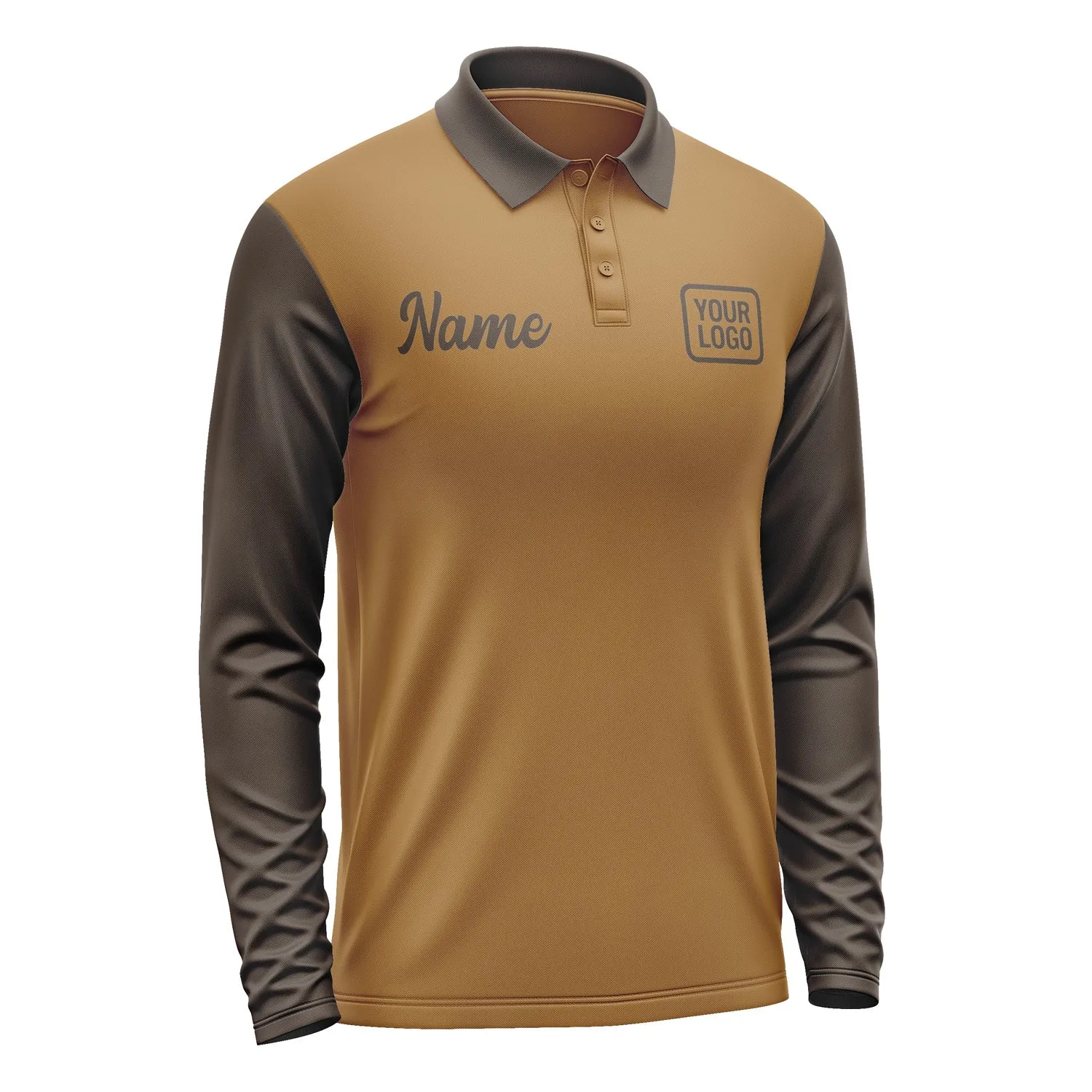 Custom Khaki Brown Long Sleeve Polo Shirt sold by Tailorly product image thumbnail 4