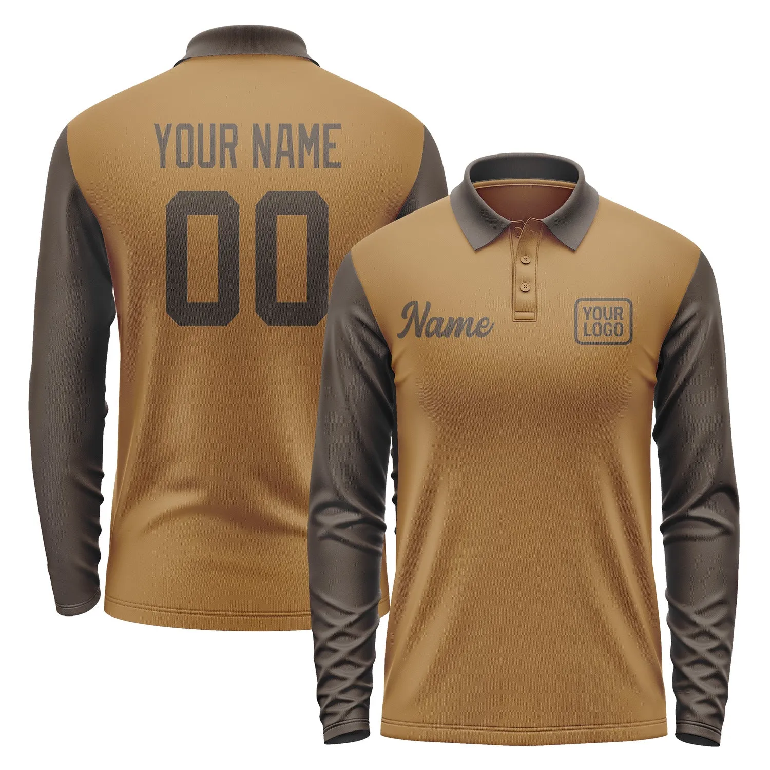 Custom Khaki Brown Long Sleeve Polo Shirt sold by Tailorly