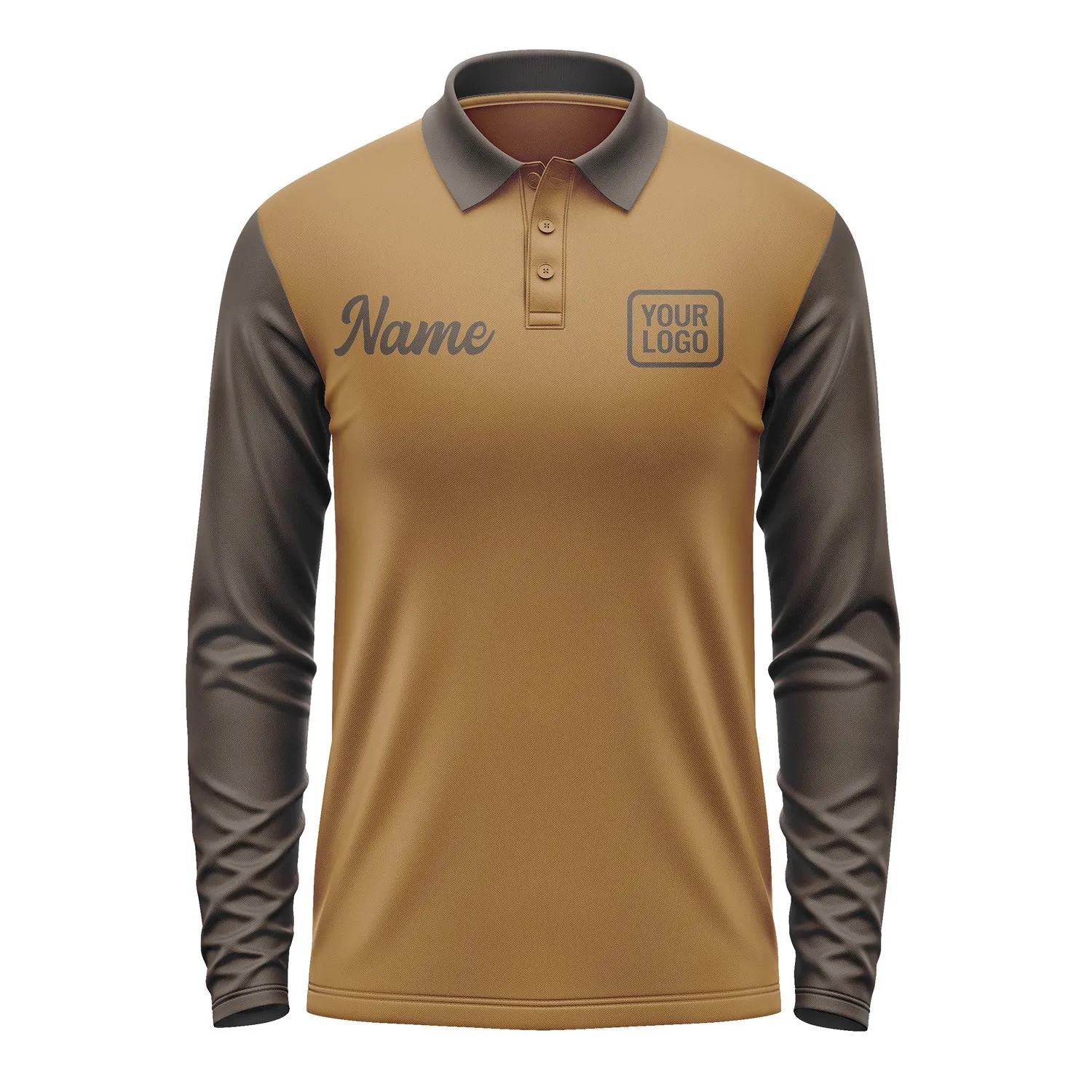 Custom Khaki Brown Long Sleeve Polo Shirt sold by Tailorly product image thumbnail 2