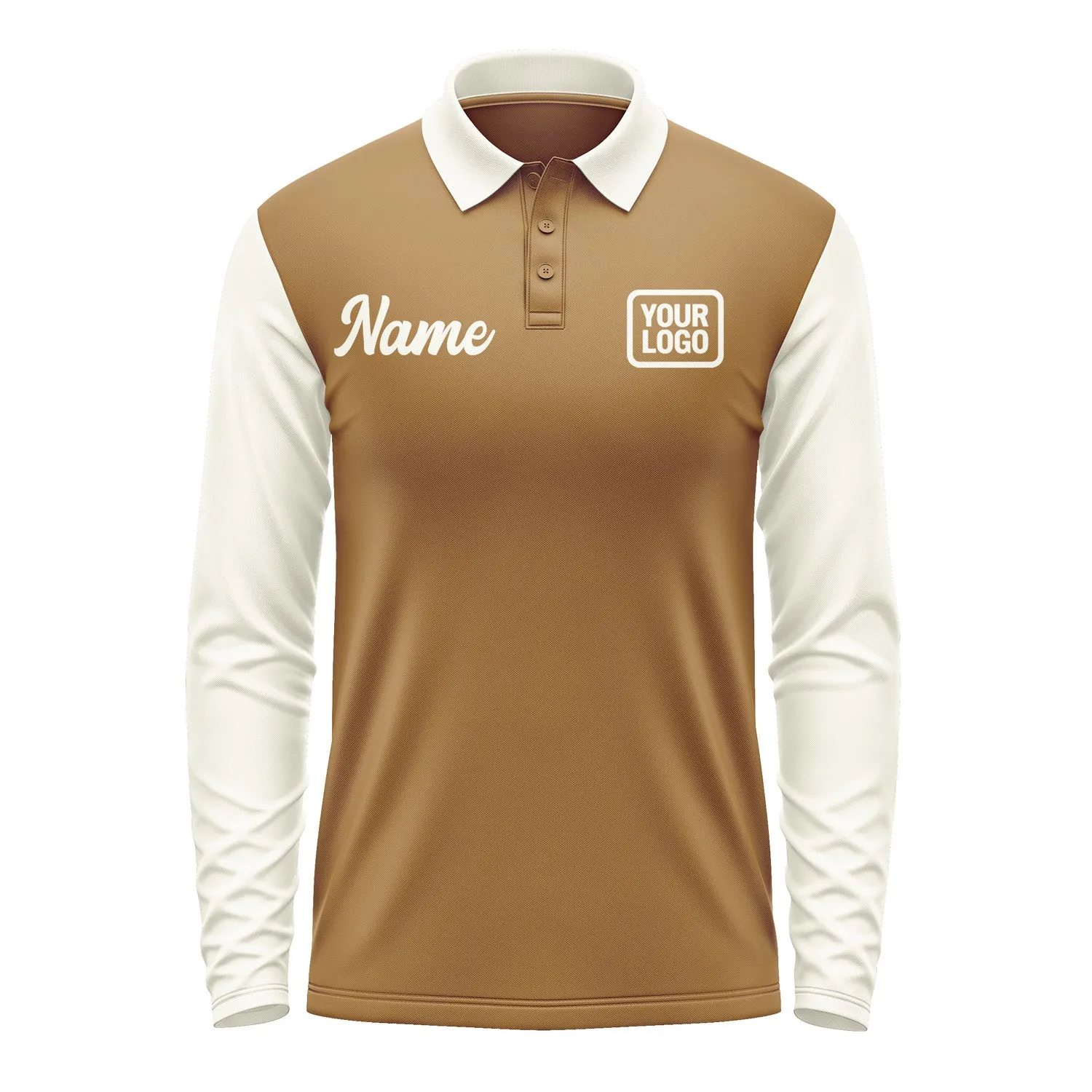 Custom Khaki Cream Long Sleeve Polo Shirt sold by Tailorly product image thumbnail 2