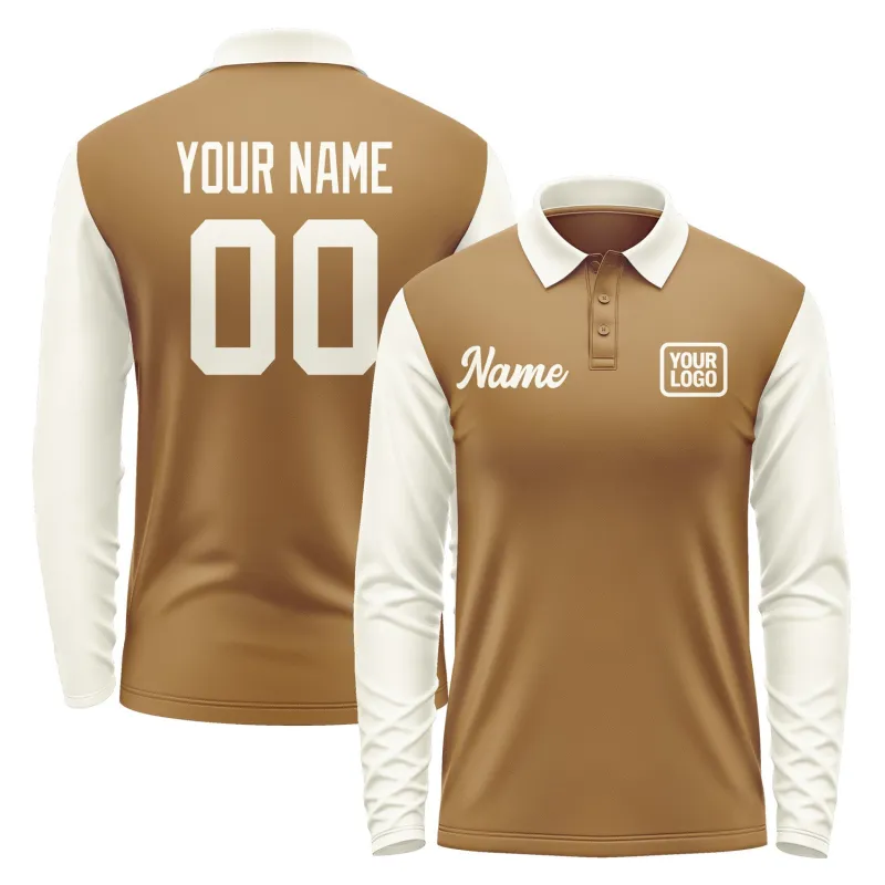 Custom Khaki Cream Long Sleeve Polo Shirt sold by Tailorly