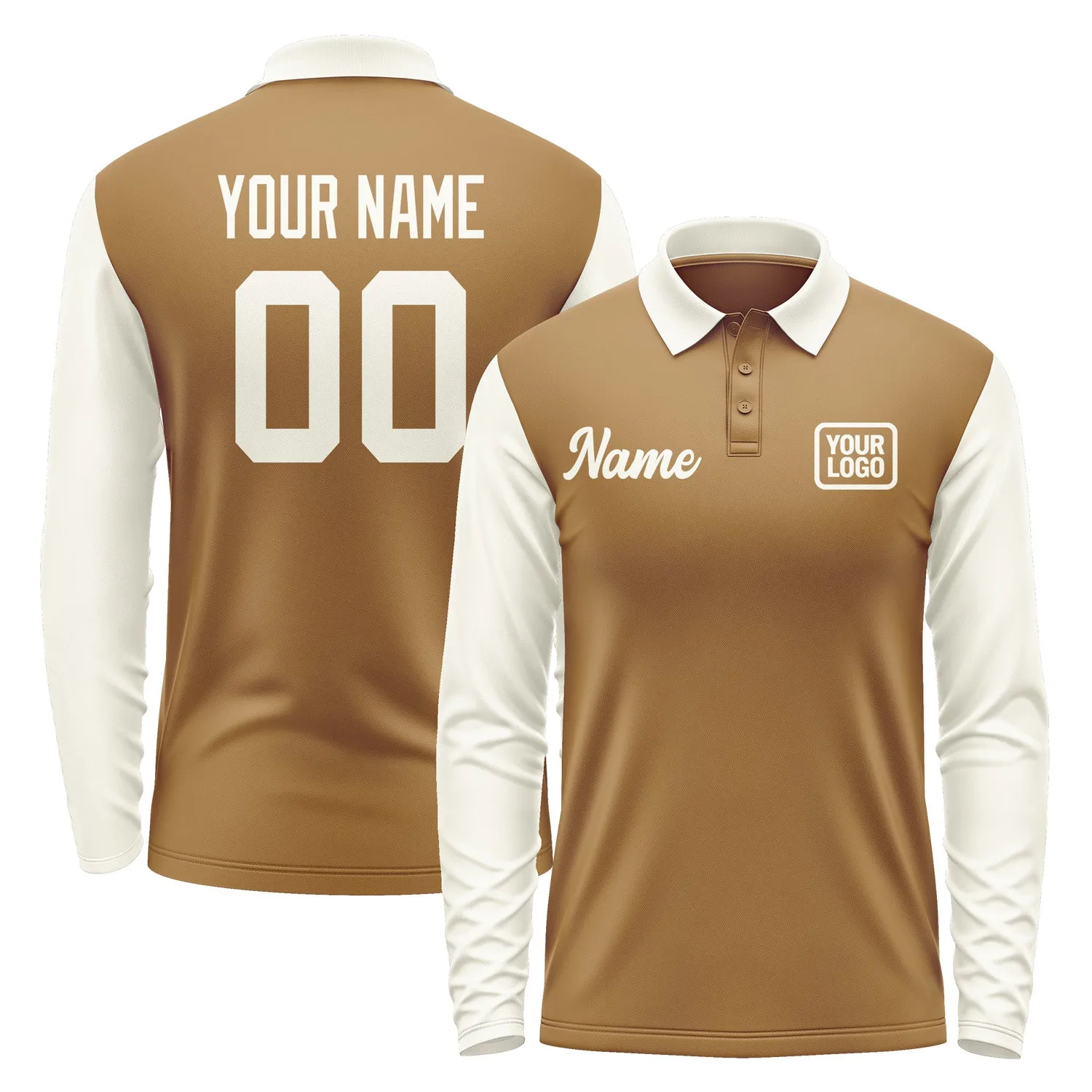 Custom Khaki Cream Long Sleeve Polo Shirt sold by Tailorly