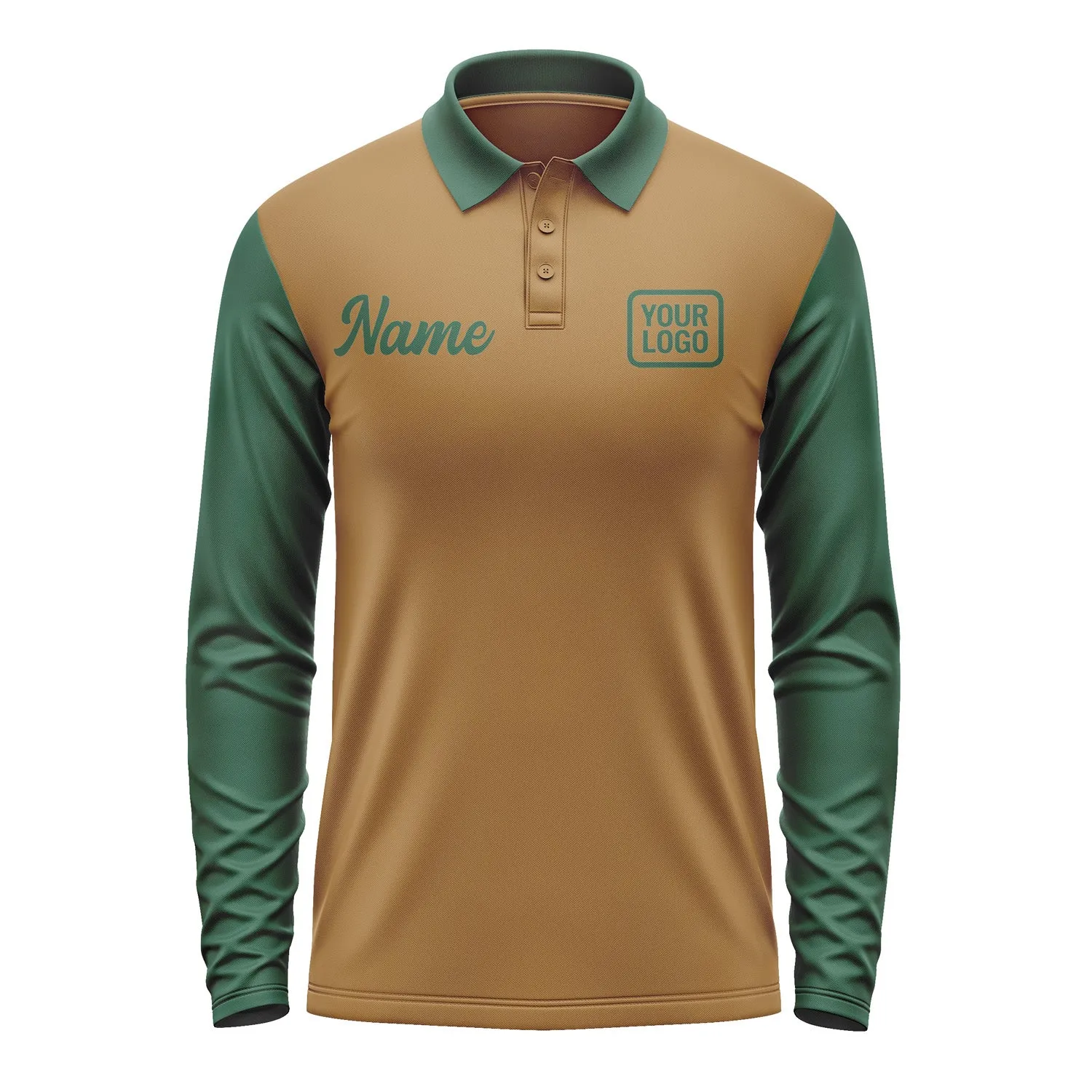 Custom Khaki Green Long Sleeve Polo Shirt sold by Tailorly product image thumbnail 2
