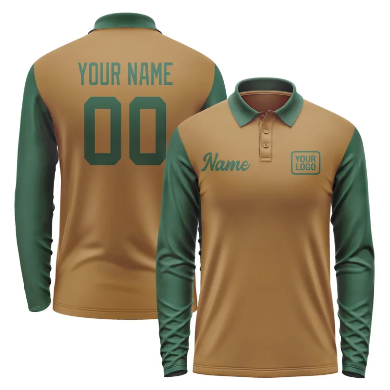 Custom Khaki Green Long Sleeve Polo Shirt sold by Tailorly