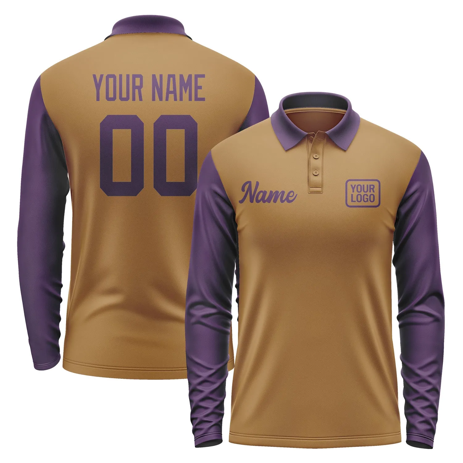 Custom Khaki Purple Long Sleeve Polo Shirt sold by Tailorly