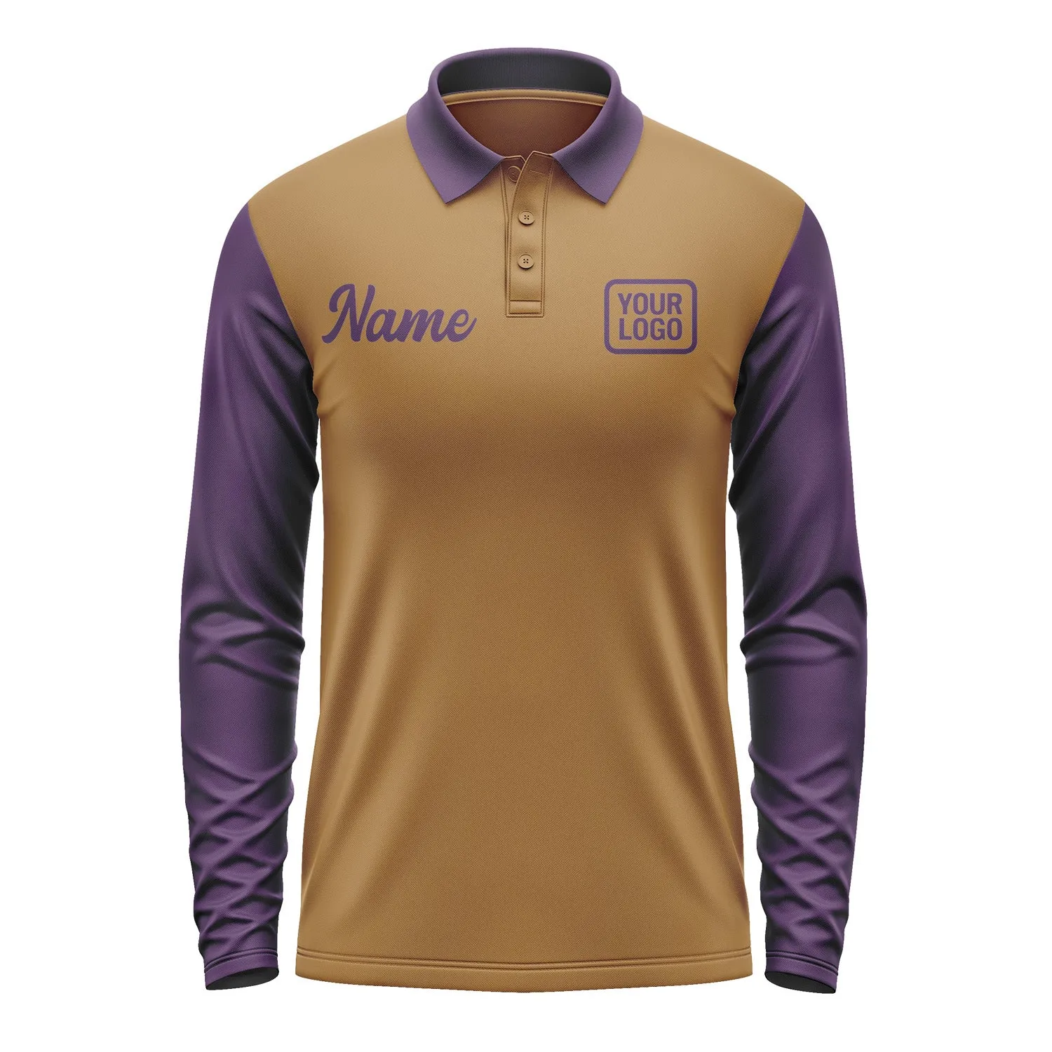 Custom Khaki Purple Long Sleeve Polo Shirt sold by Tailorly product image thumbnail 2