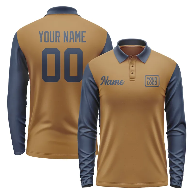 Custom Khaki Blue Long Sleeve Polo Shirt sold by Tailorly