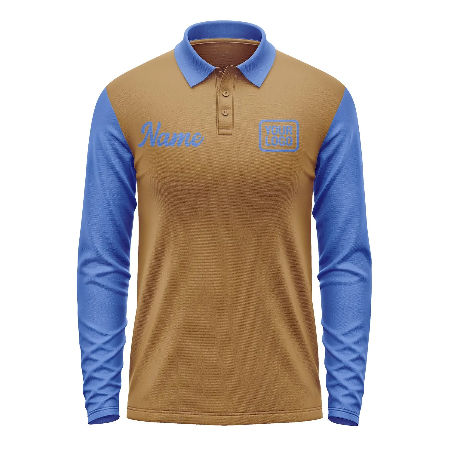 Custom Khaki Sky Blue Long Sleeve Polo Shirt sold by Tailorly product image thumbnail 2