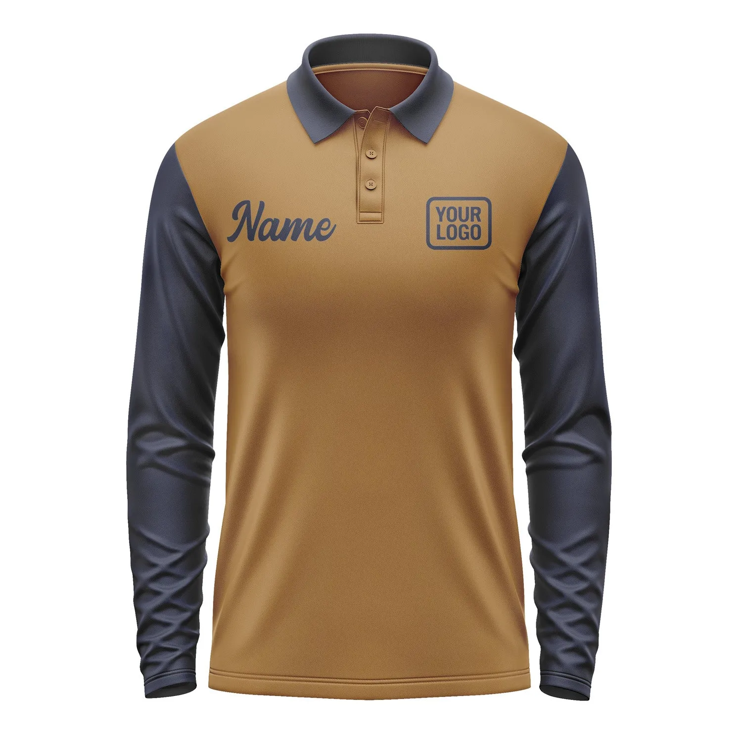 Custom Khaki Navy Long Sleeve Polo Shirt sold by Tailorly product image thumbnail 2