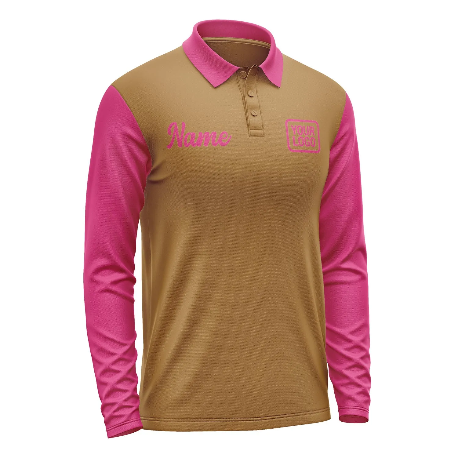 Custom Khaki Pink Long Sleeve Polo Shirt sold by Tailorly product image thumbnail 4