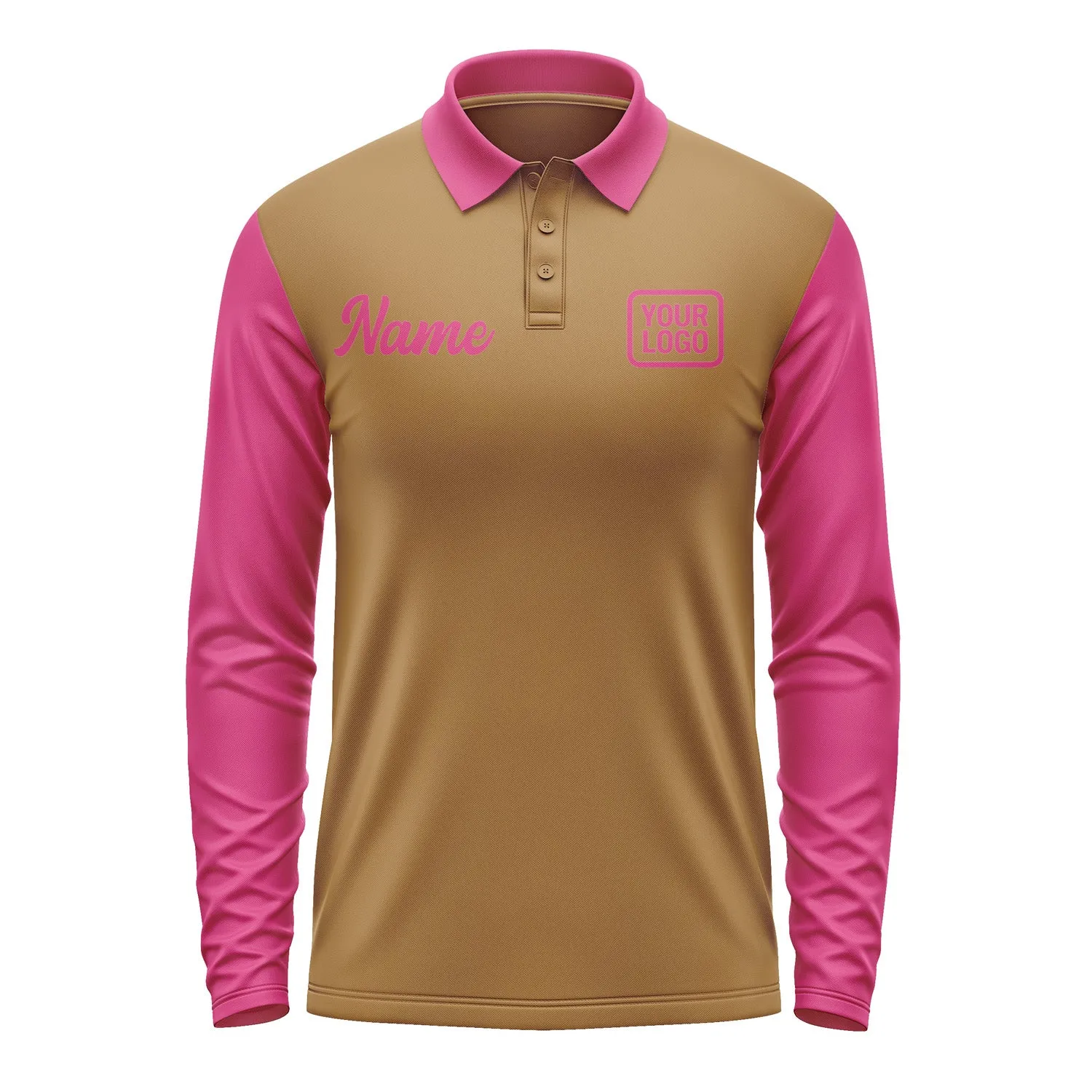 Custom Khaki Pink Long Sleeve Polo Shirt sold by Tailorly product image thumbnail 2