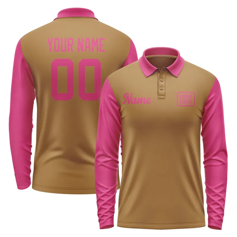Custom Khaki Pink Long Sleeve Polo Shirt sold by Tailorly