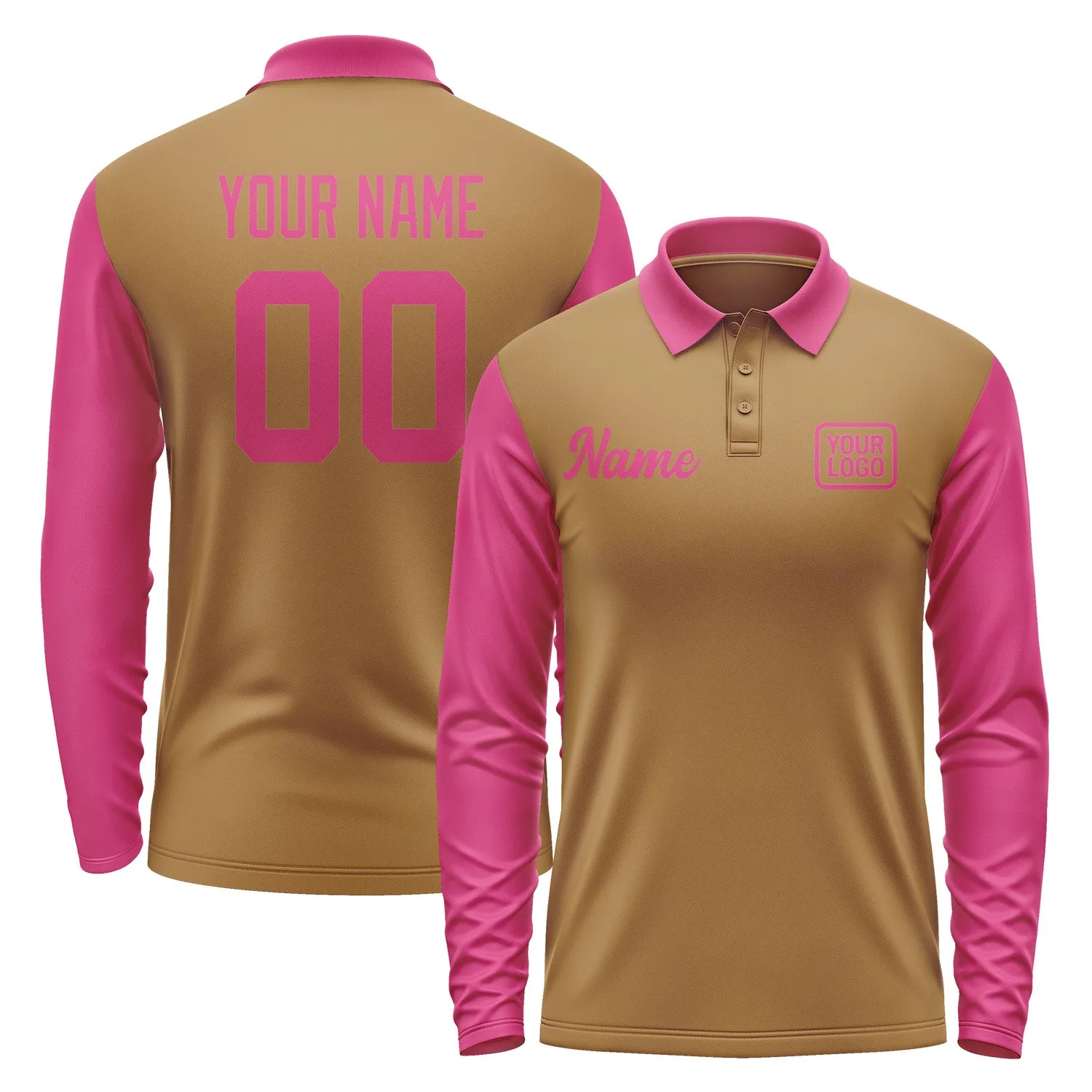 Custom Khaki Pink Long Sleeve Polo Shirt sold by Tailorly