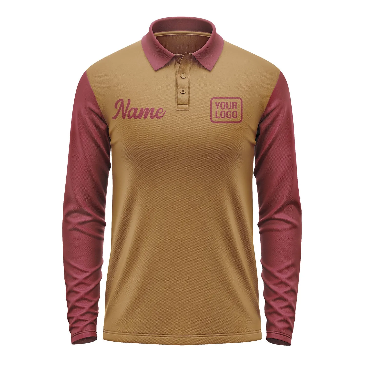 Custom Khaki Crimson Red Long Sleeve Polo Shirt sold by Tailorly product image thumbnail 2