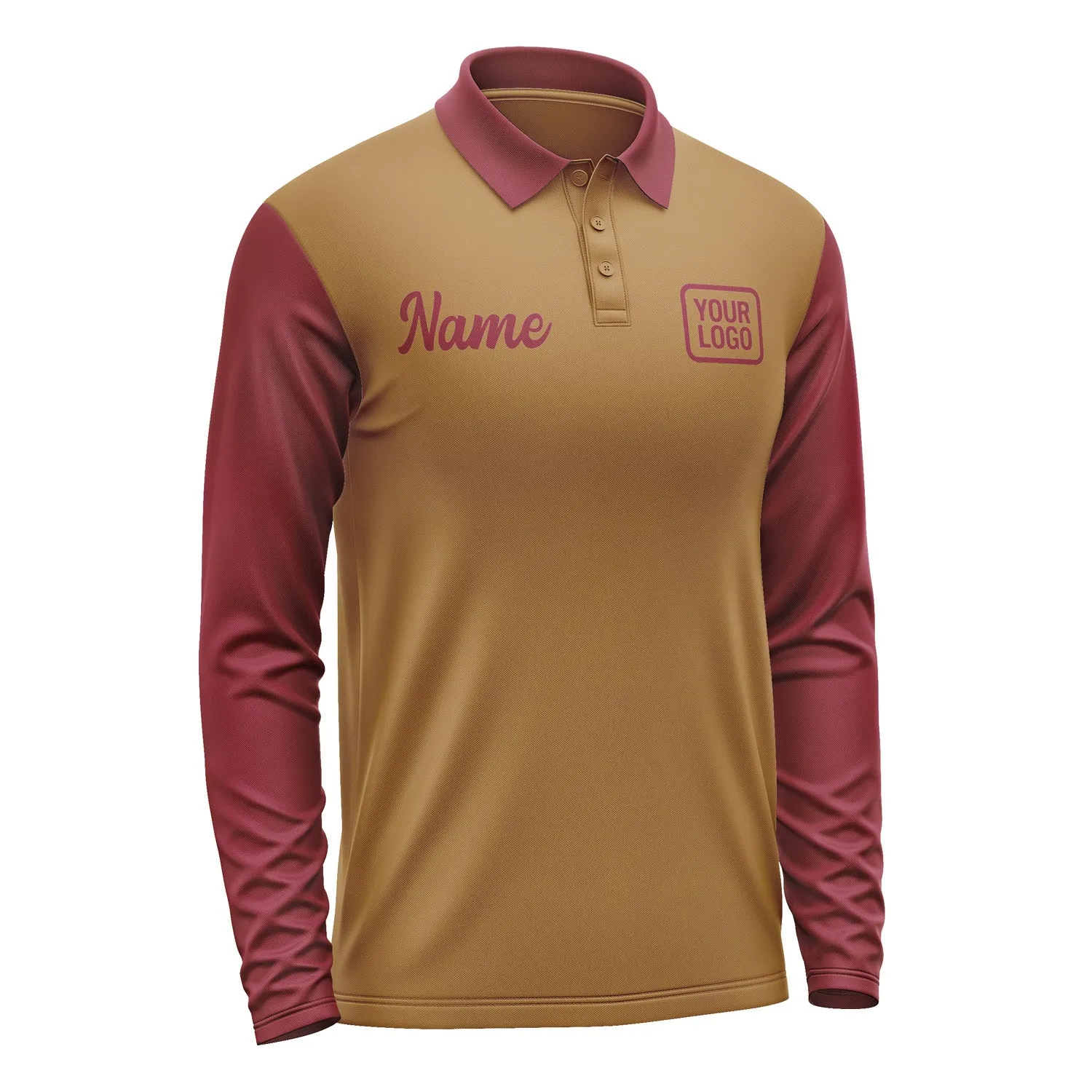 Custom Khaki Crimson Red Long Sleeve Polo Shirt sold by Tailorly product image thumbnail 4