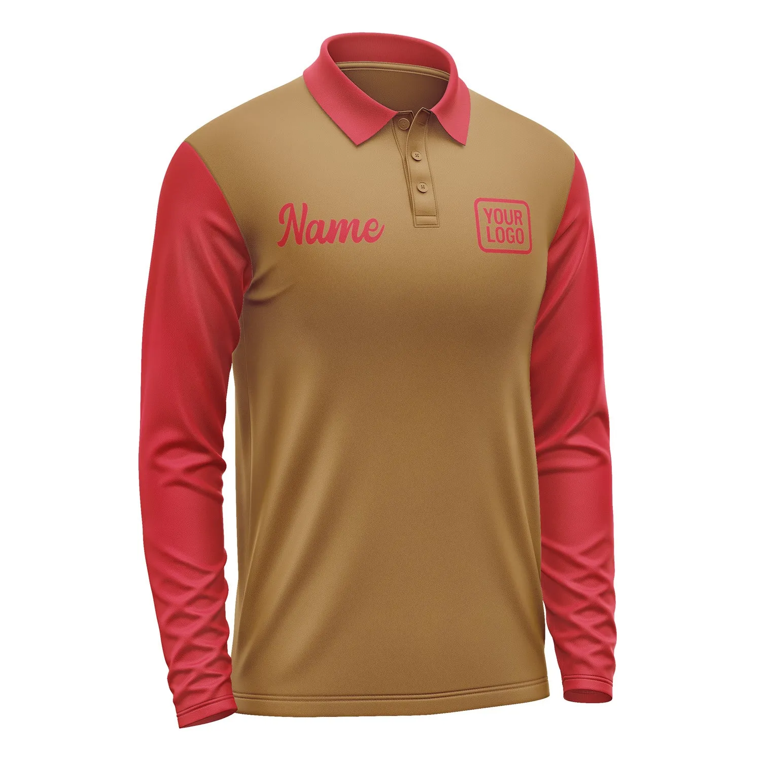 Custom Khaki Red Long Sleeve Polo Shirt sold by Tailorly product image thumbnail 4