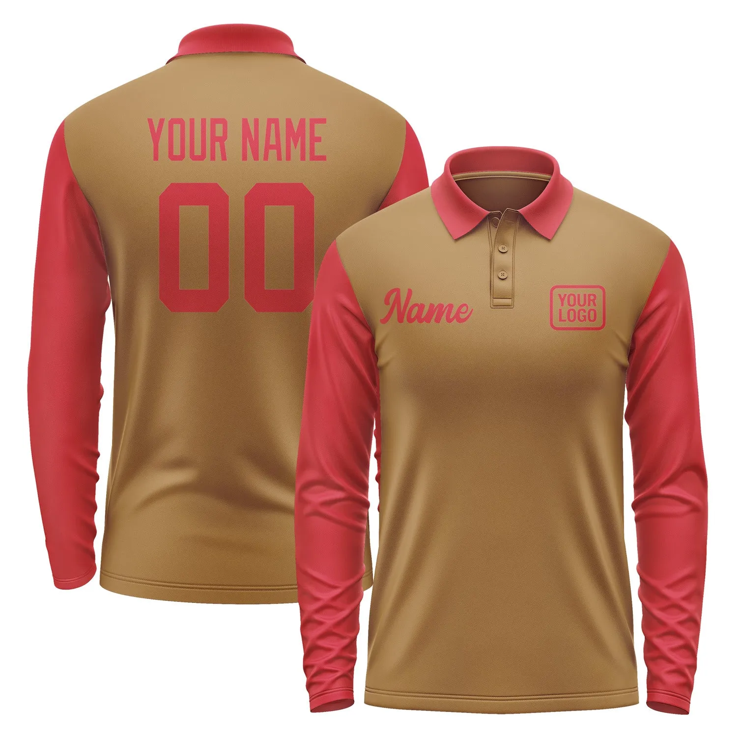 Custom Khaki Red Long Sleeve Polo Shirt sold by Tailorly