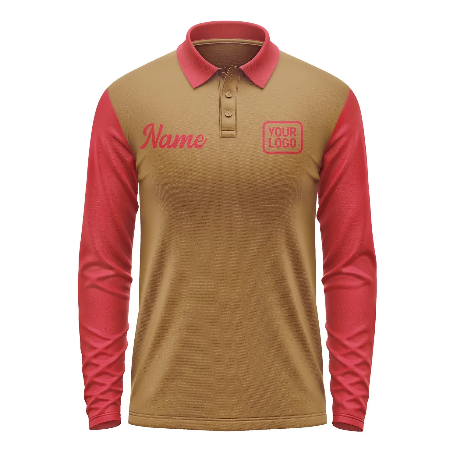 Custom Khaki Red Long Sleeve Polo Shirt sold by Tailorly product image thumbnail 2