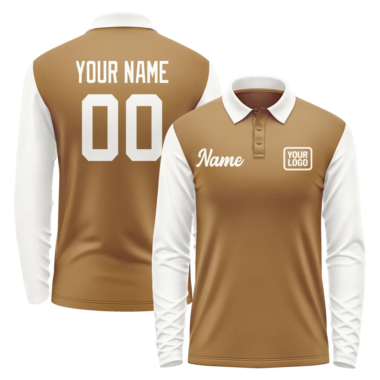 Custom Khaki White Long Sleeve Polo Shirt sold by Tailorly