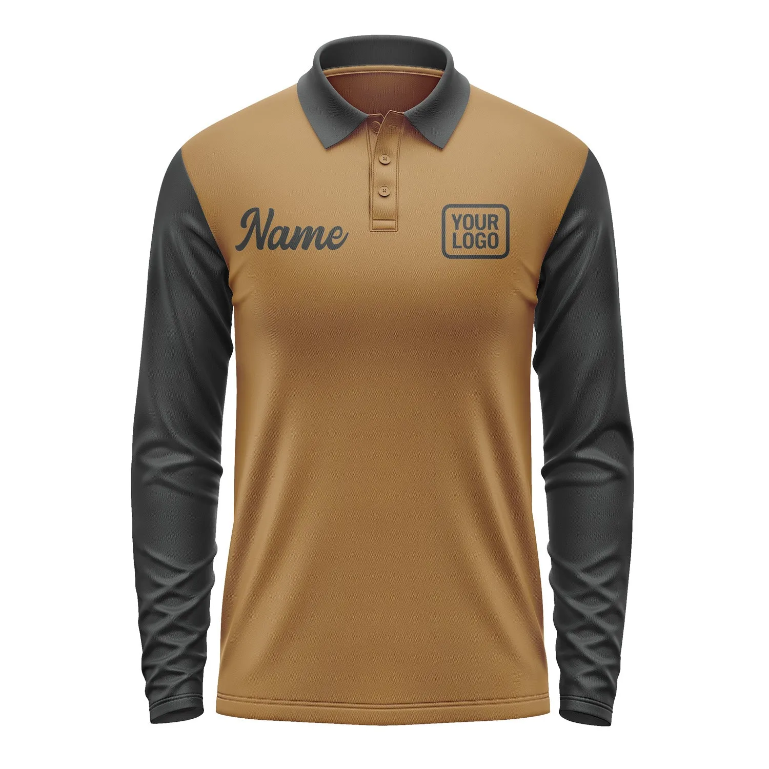 Custom Khaki Black Long Sleeve Polo Shirt sold by Tailorly product image thumbnail 2