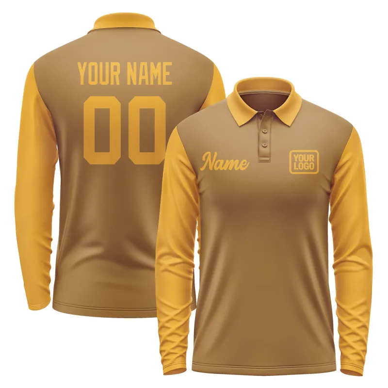 Custom Khaki Yellow Long Sleeve Polo Shirt sold by Tailorly