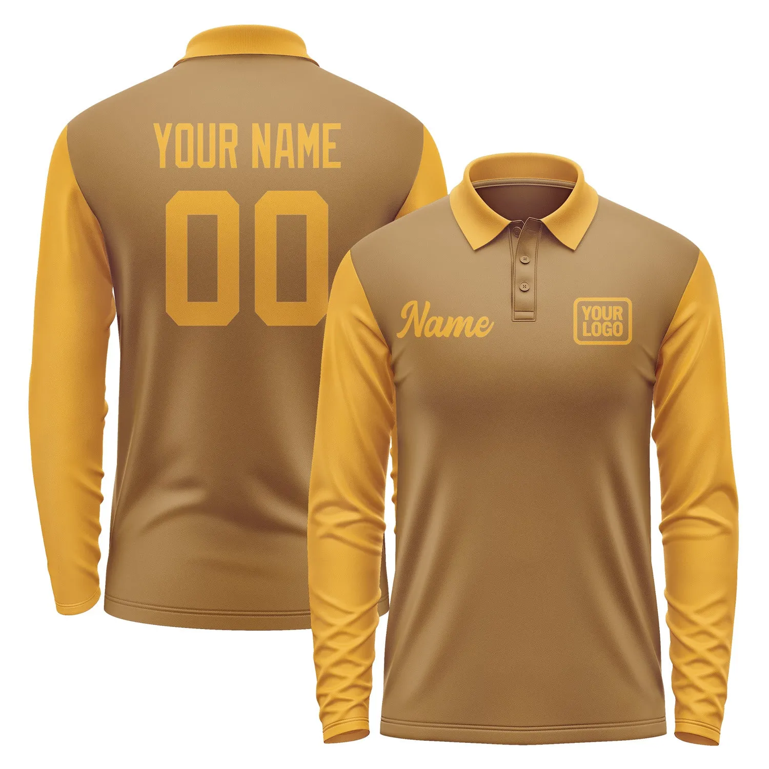 Custom Khaki Yellow Long Sleeve Polo Shirt sold by Tailorly