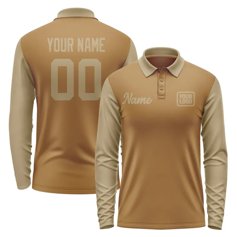 Custom Khaki Light Khaki Long Sleeve Polo Shirt sold by Tailorly