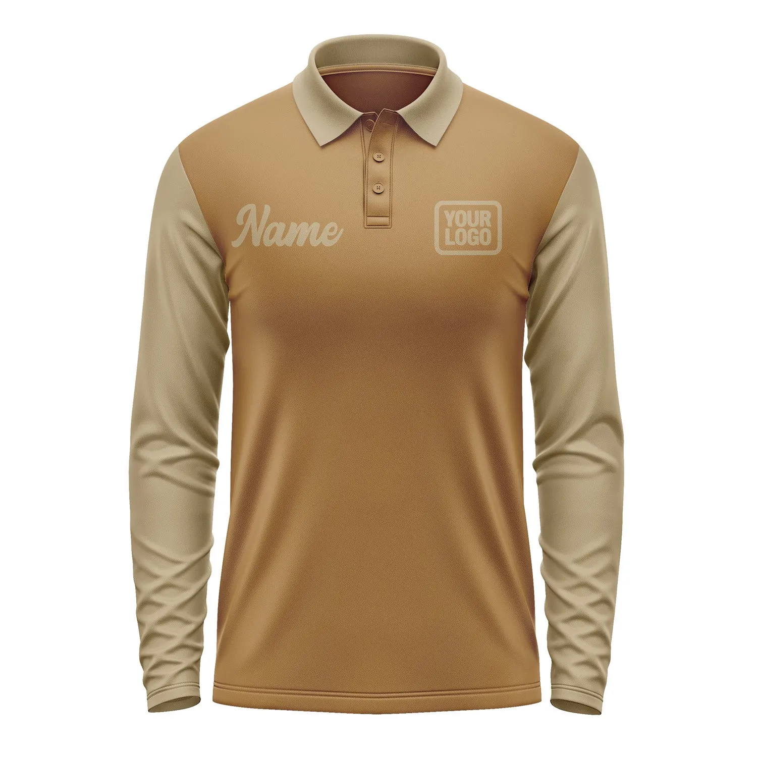 Custom Khaki Light Khaki Long Sleeve Polo Shirt sold by Tailorly product image thumbnail 2
