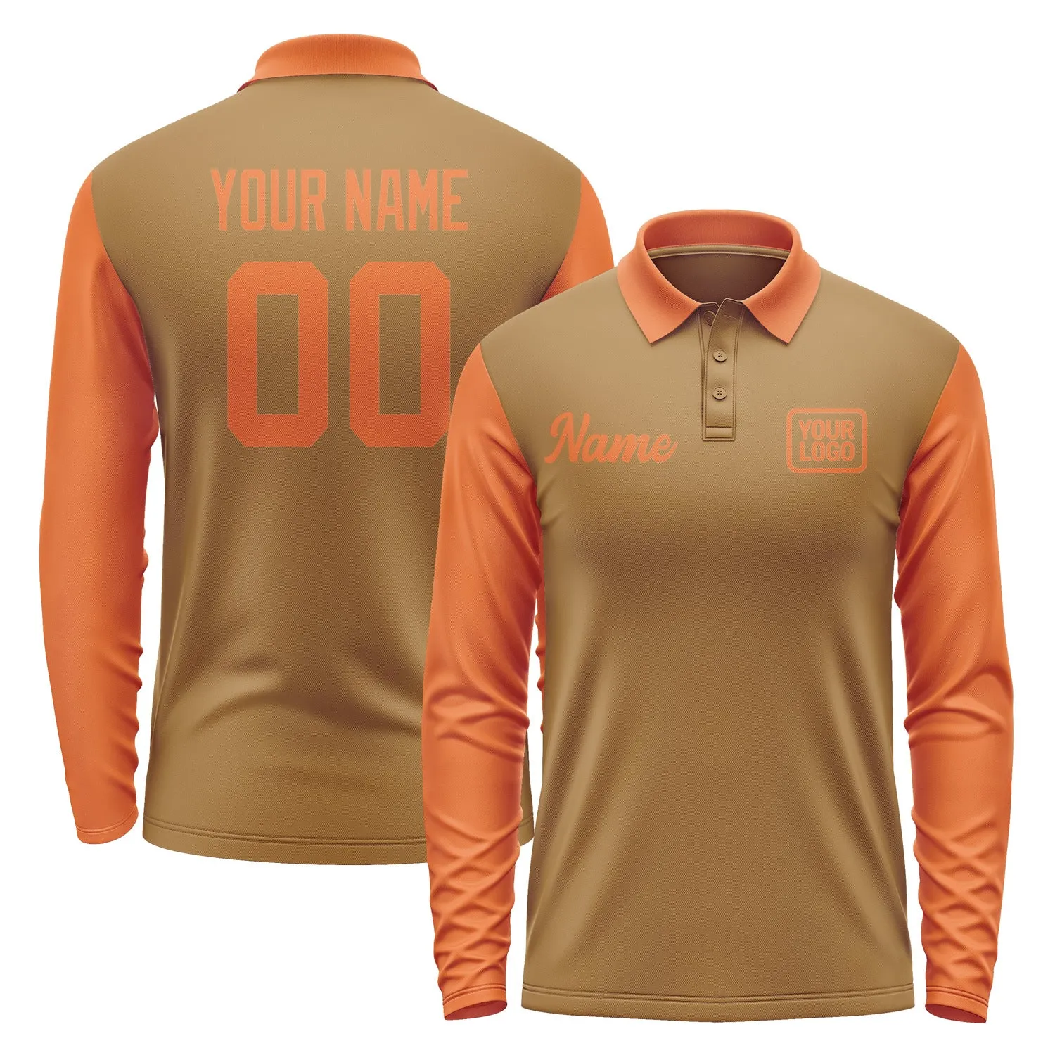 Custom Khaki Orange Long Sleeve Polo Shirt sold by Tailorly