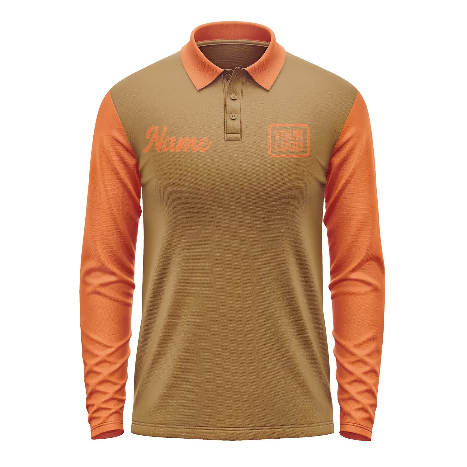 Custom Khaki Orange Long Sleeve Polo Shirt sold by Tailorly product image thumbnail 2