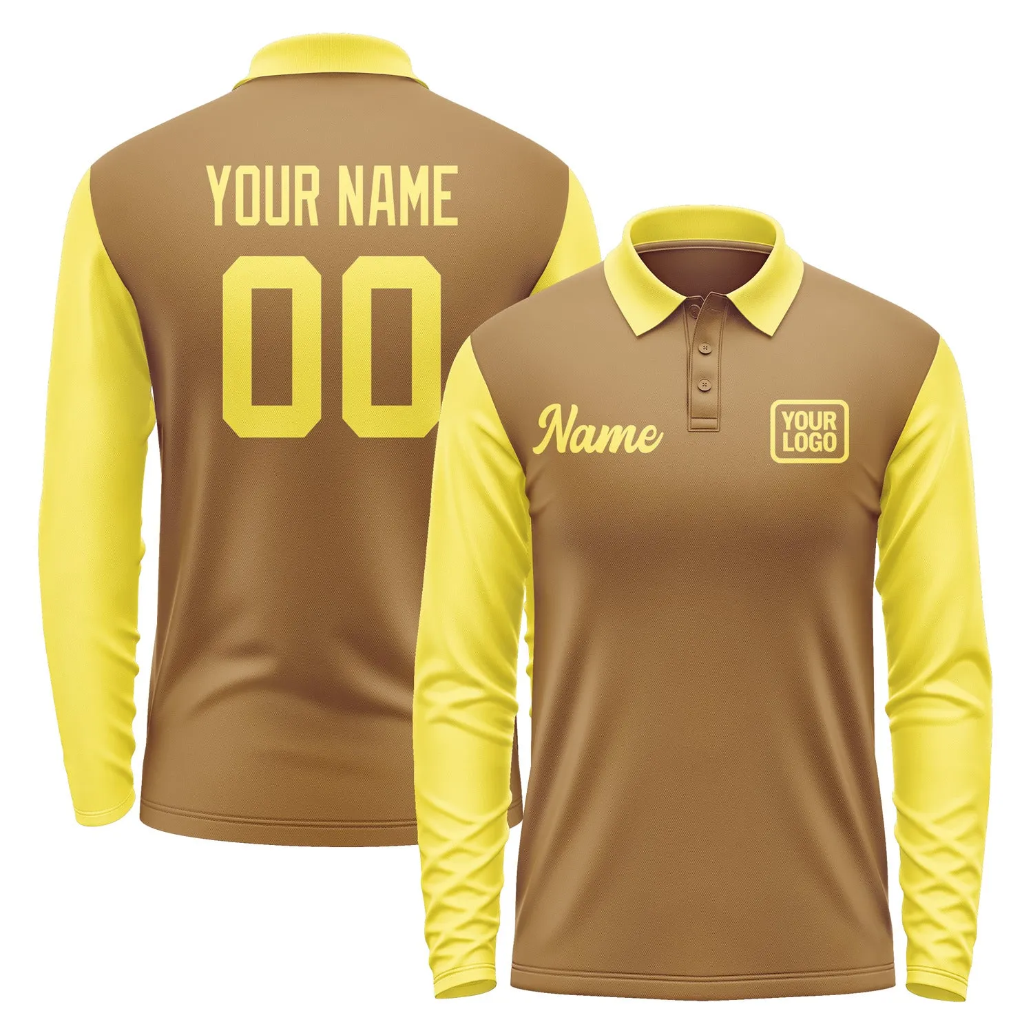 Custom Khaki Light Yellow Long Sleeve Polo Shirt sold by Tailorly