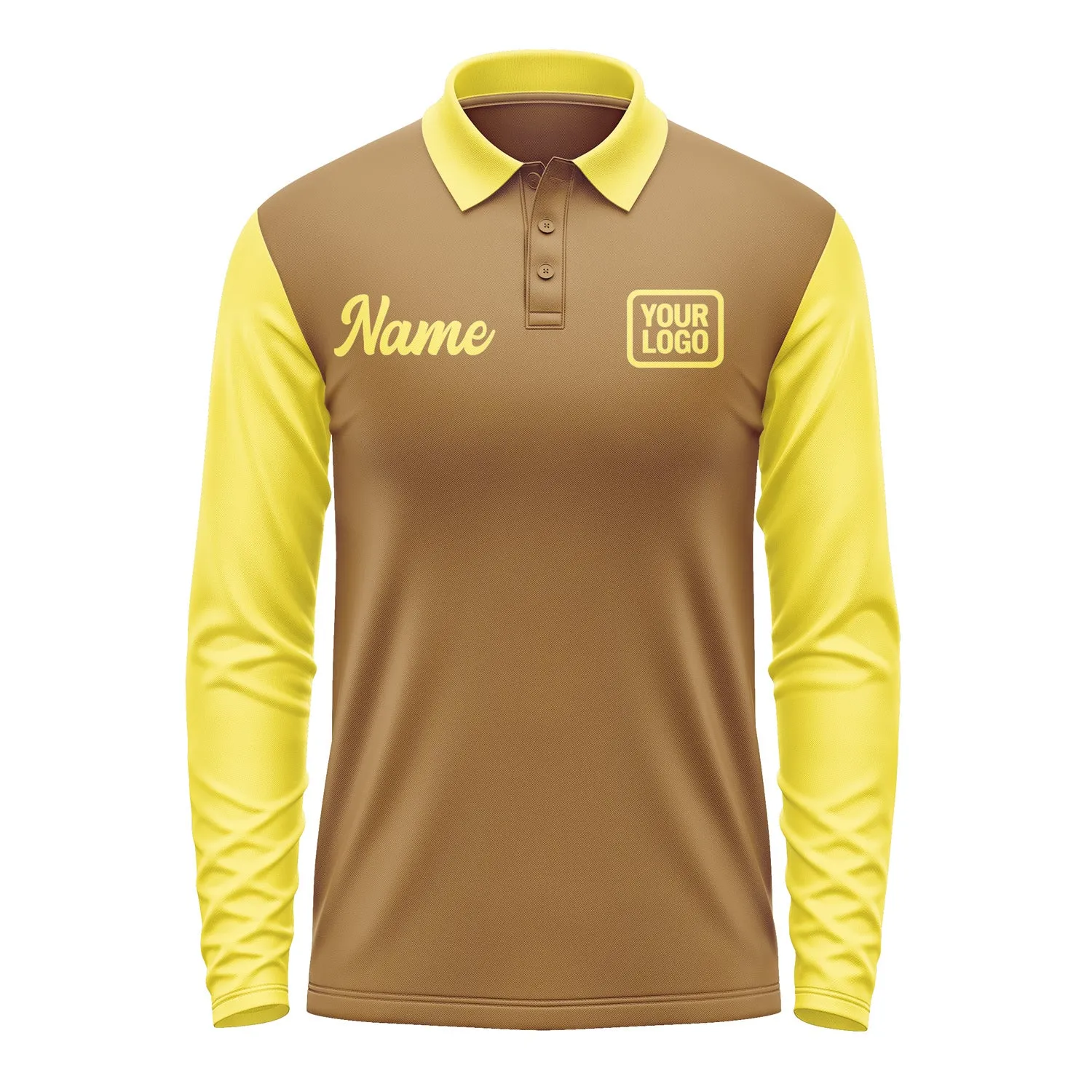 Custom Khaki Light Yellow Long Sleeve Polo Shirt sold by Tailorly product image thumbnail 2