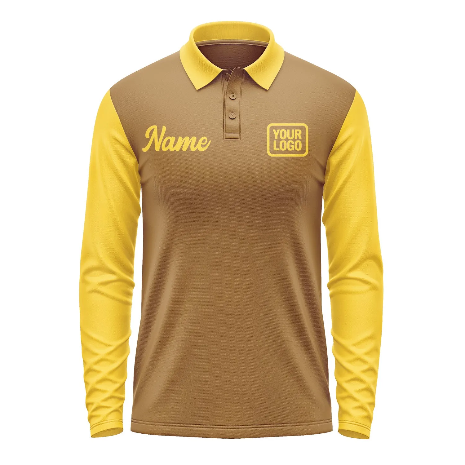 Custom Khaki Gold Long Sleeve Polo Shirt sold by Tailorly product image thumbnail 2
