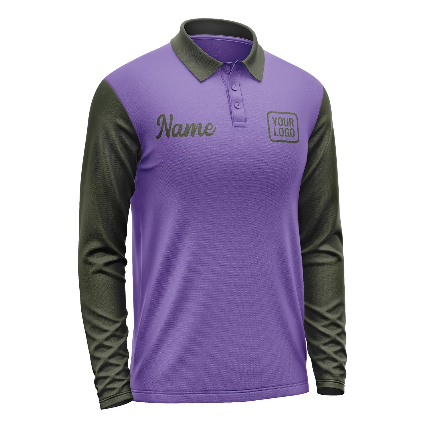 Custom Light Purple Olive Long Sleeve Polo Shirt sold by Tailorly product image thumbnail 4