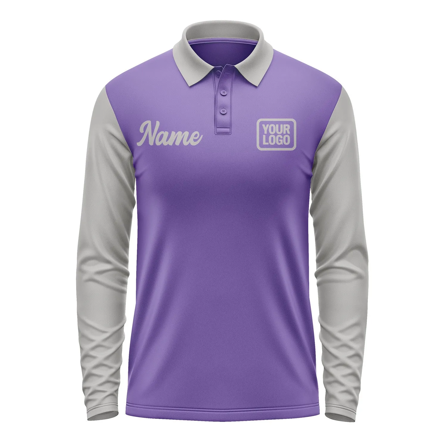 Custom Light Purple Gray Long Sleeve Polo Shirt sold by Tailorly product image thumbnail 2