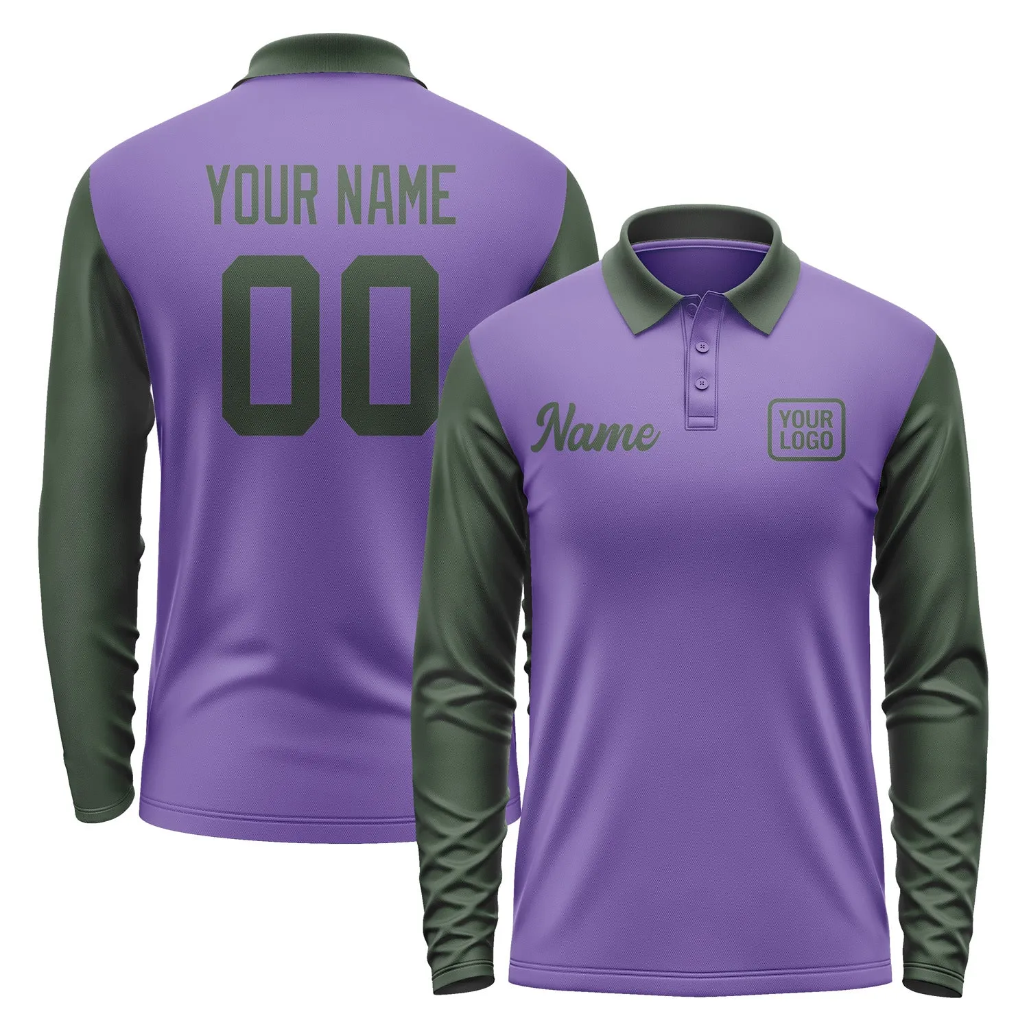 Custom Light Purple Dark Green Long Sleeve Polo Shirt sold by Tailorly