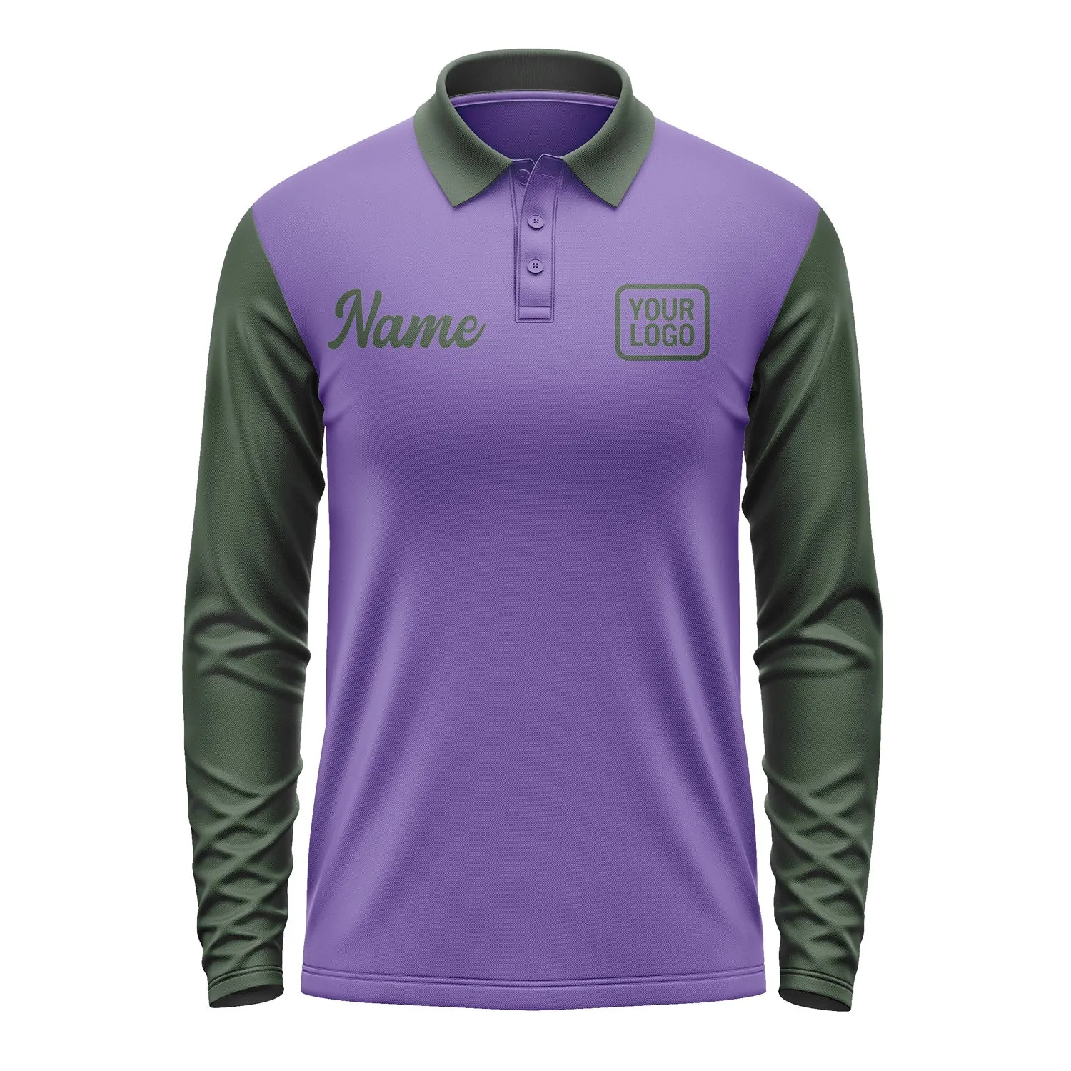 Custom Light Purple Dark Green Long Sleeve Polo Shirt sold by Tailorly product image thumbnail 2