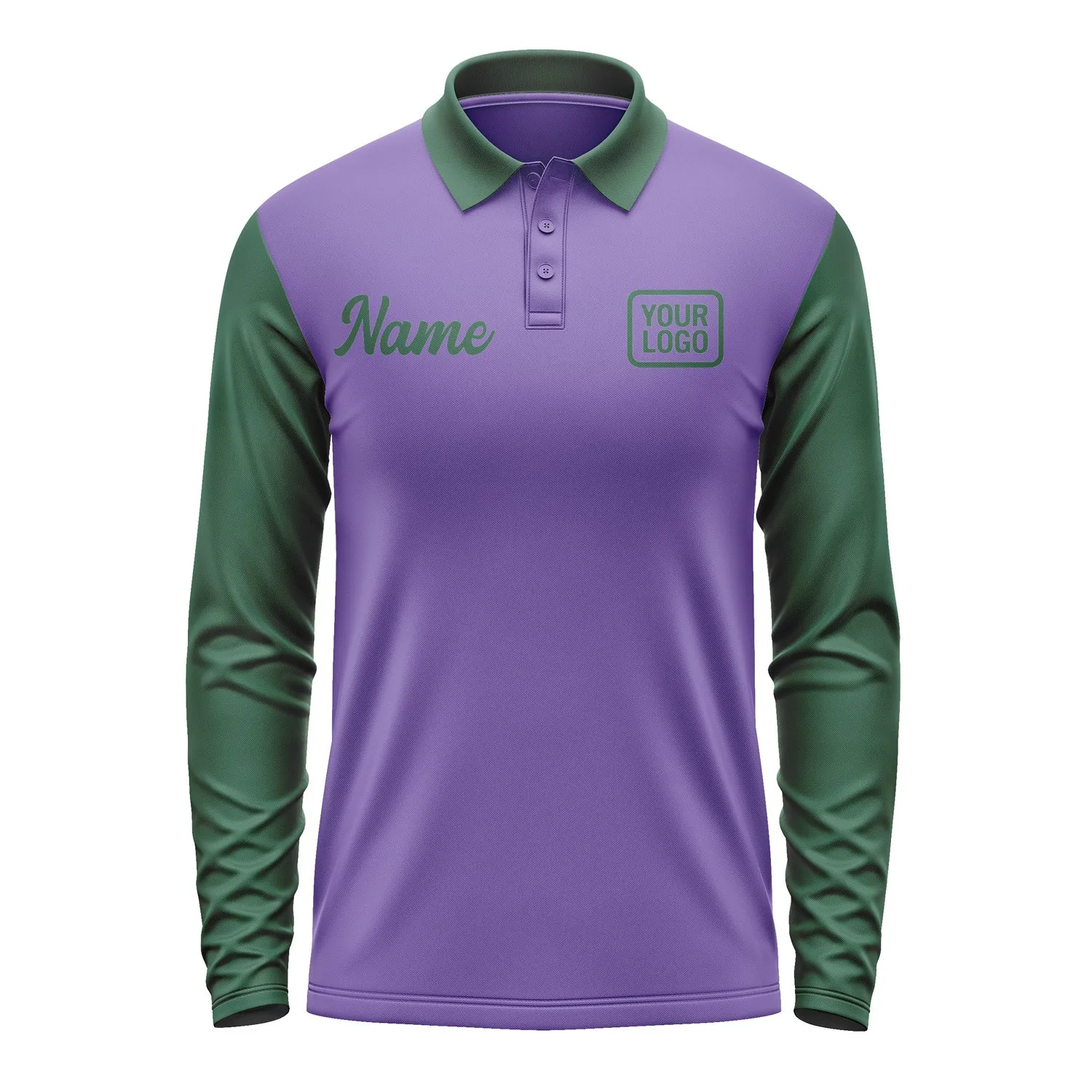 Custom Light Purple Green Long Sleeve Polo Shirt sold by Tailorly product image thumbnail 2