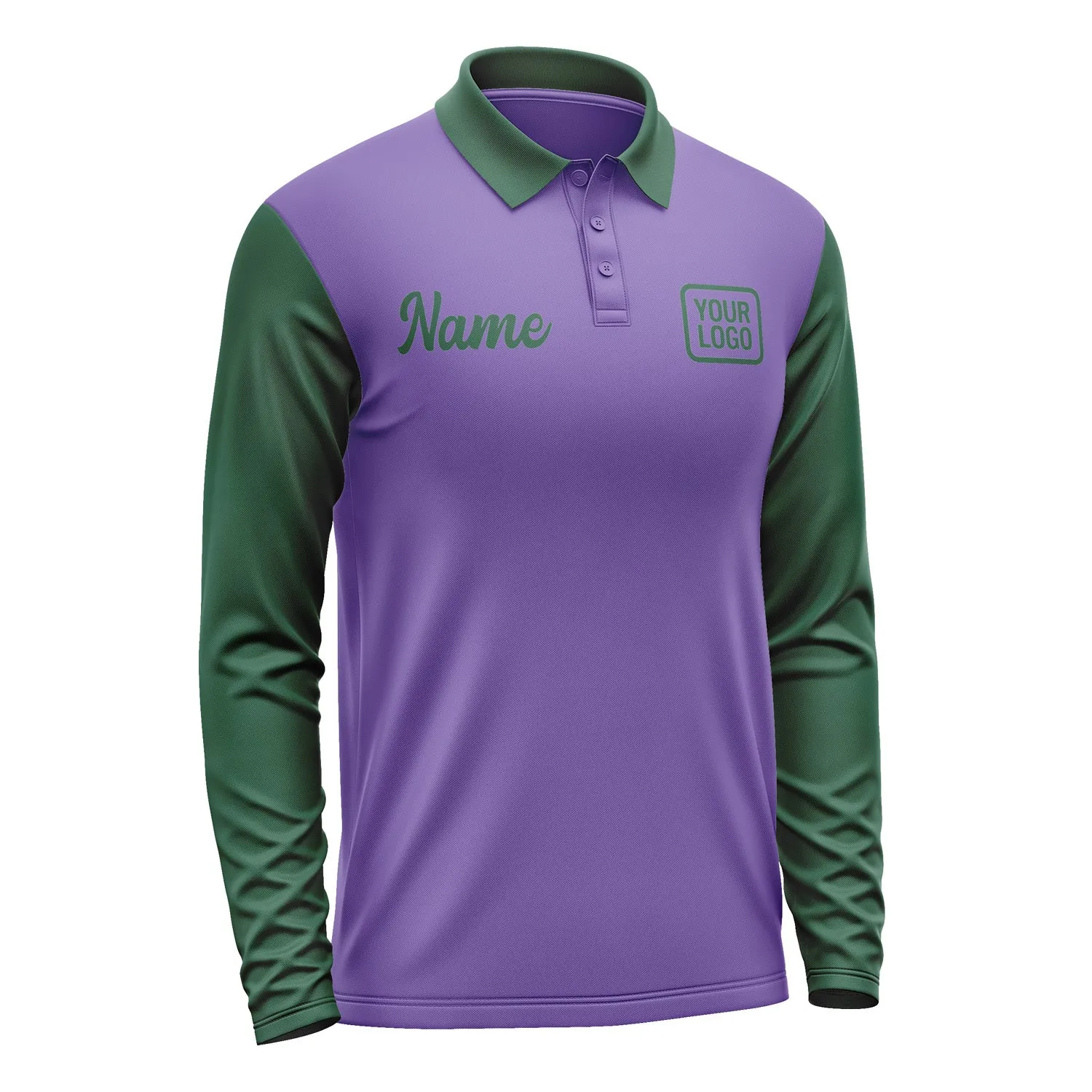 Custom Light Purple Green Long Sleeve Polo Shirt sold by Tailorly product image thumbnail 4