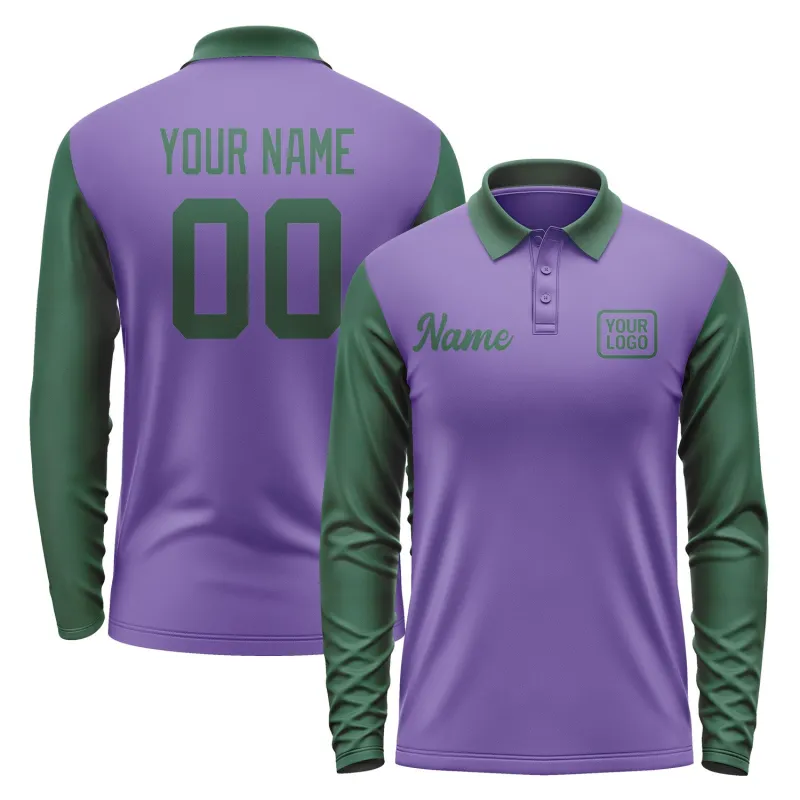 Custom Light Purple Green Long Sleeve Polo Shirt sold by Tailorly