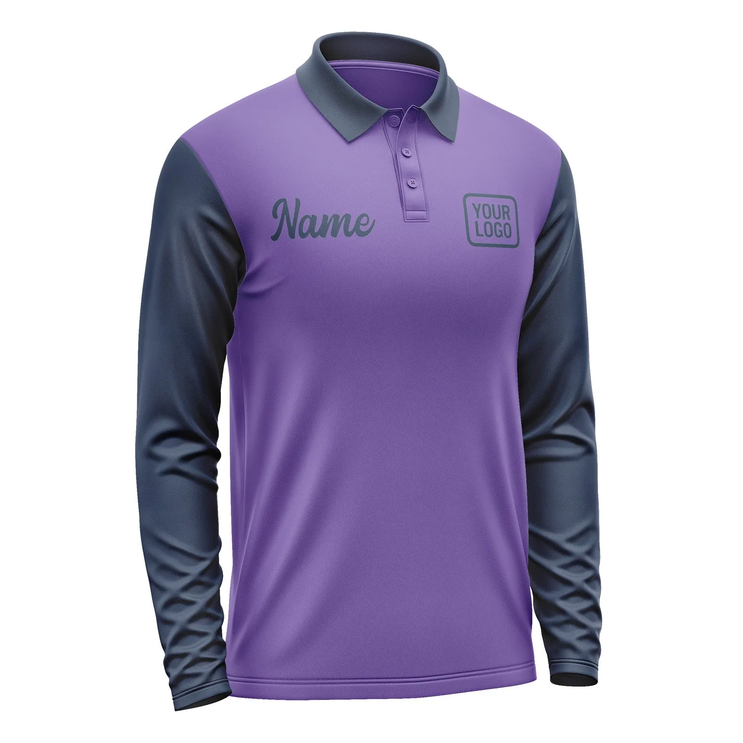 Custom Light Purple Blue Long Sleeve Polo Shirt sold by Tailorly product image thumbnail 4
