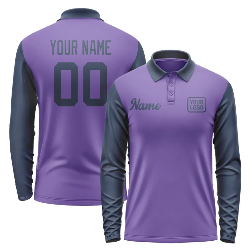 Custom Light Purple Blue Long Sleeve Polo Shirt sold by Tailorly