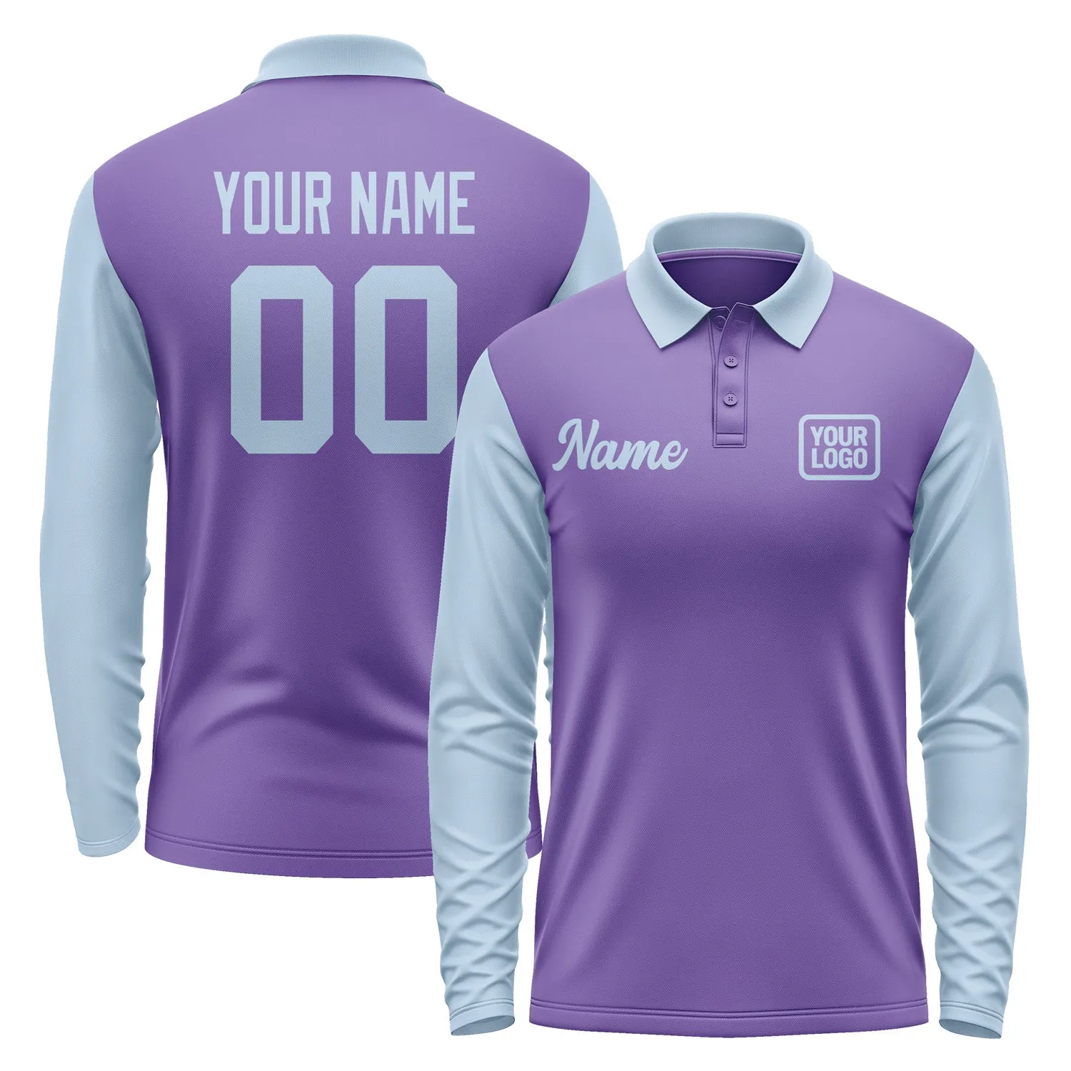 Custom Light Purple Light Blue Long Sleeve Polo Shirt sold by Tailorly