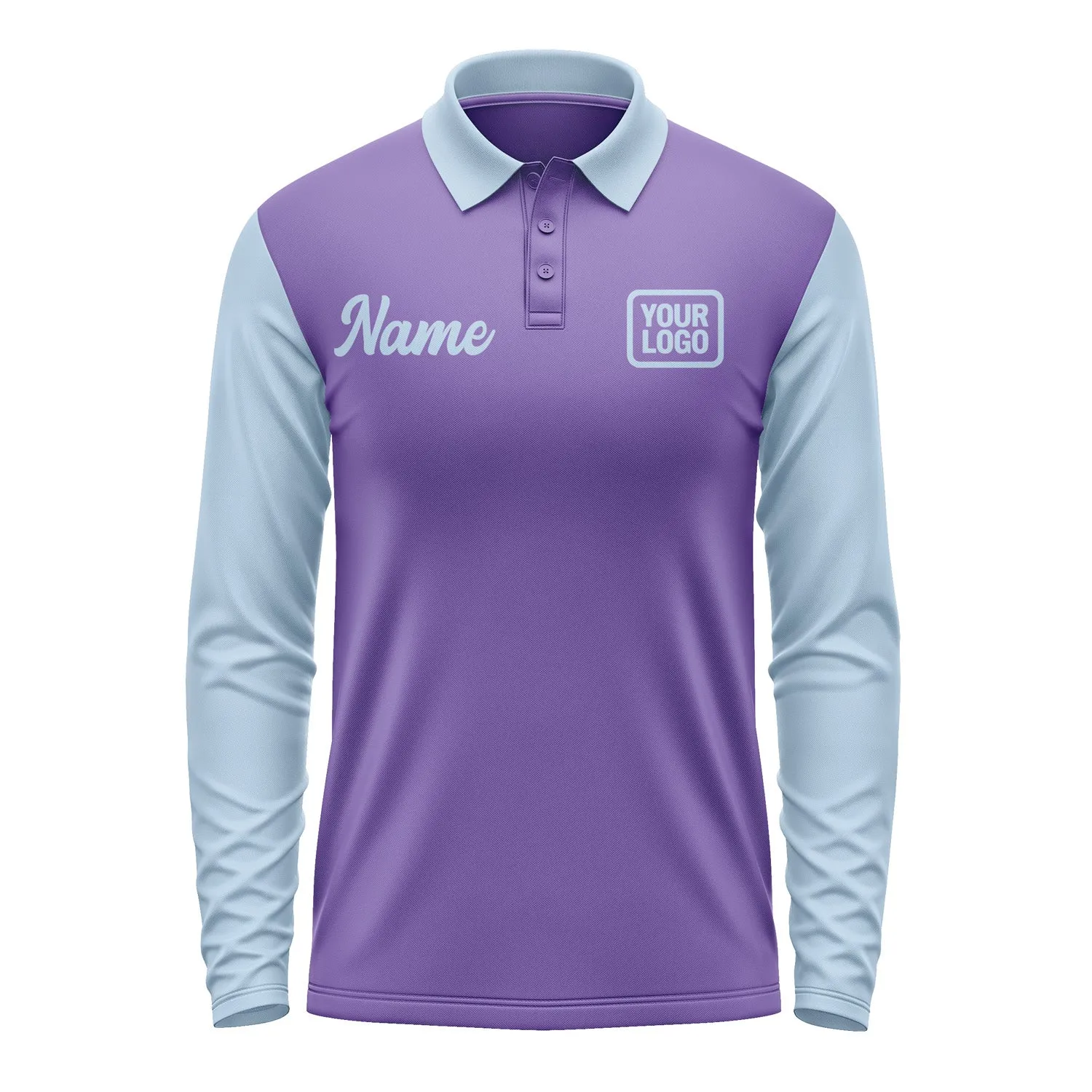 Custom Light Purple Light Blue Long Sleeve Polo Shirt sold by Tailorly product image thumbnail 2