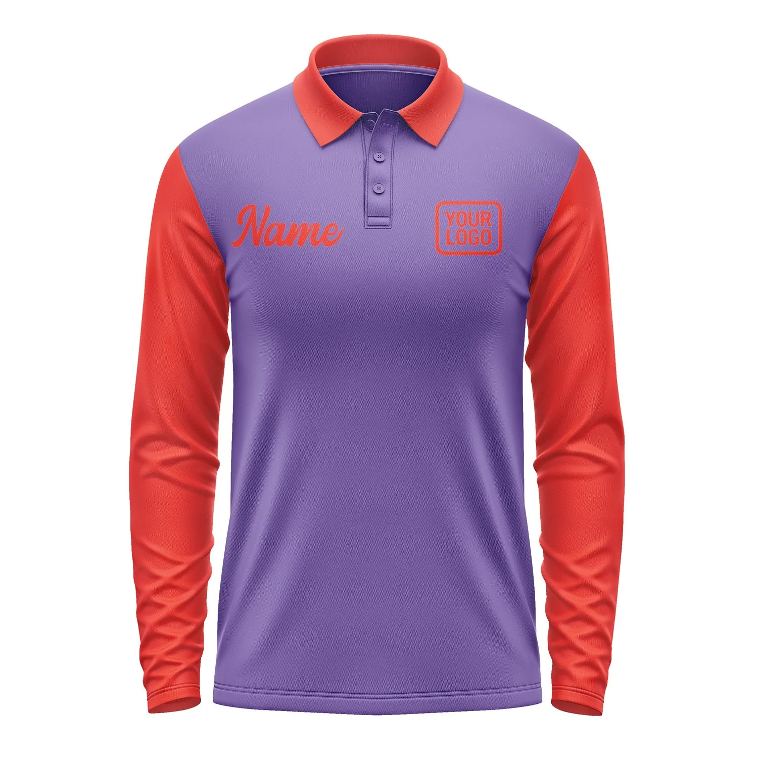 Custom Light Purple Orange Red Long Sleeve Polo Shirt sold by Tailorly product image thumbnail 2