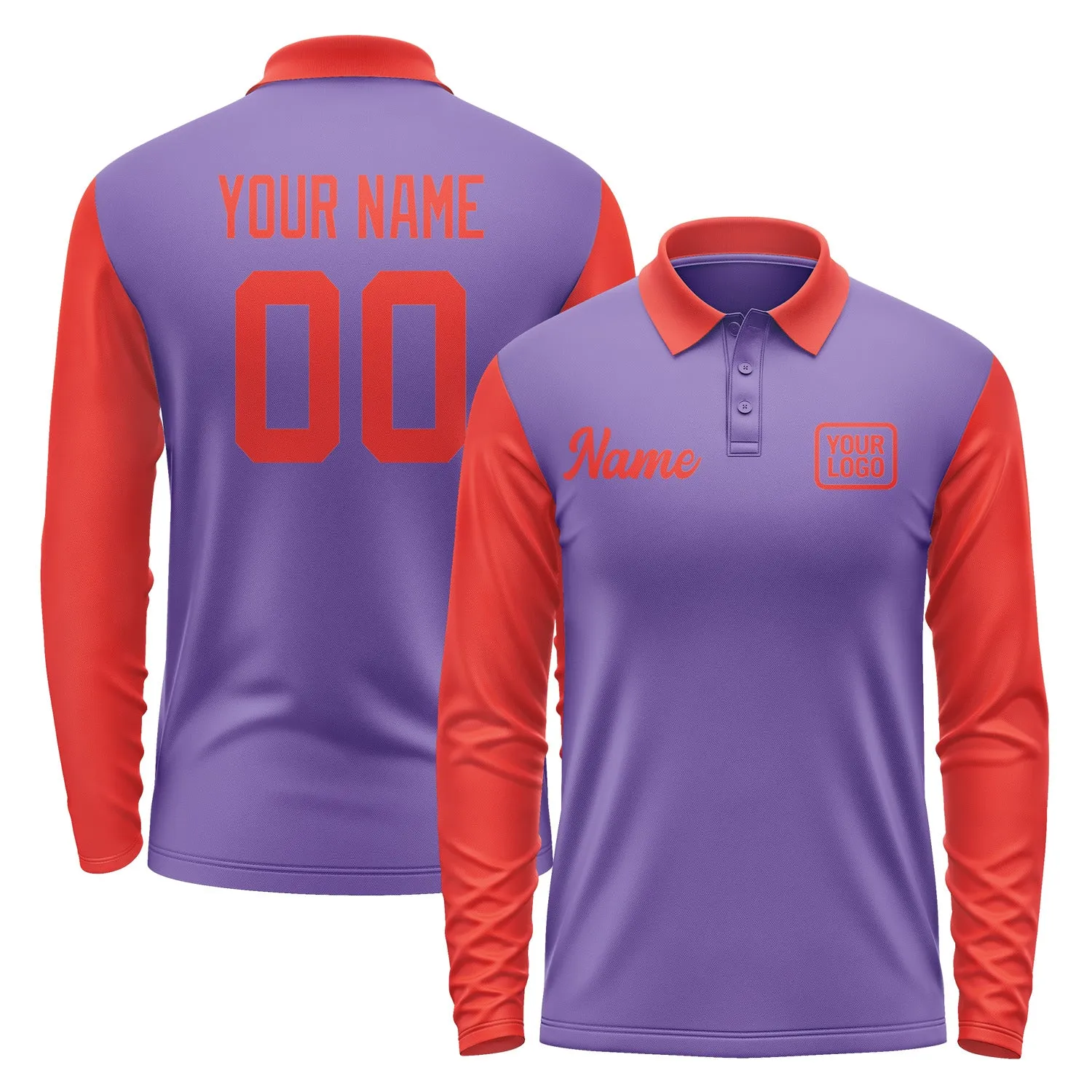 Custom Light Purple Orange Red Long Sleeve Polo Shirt sold by Tailorly