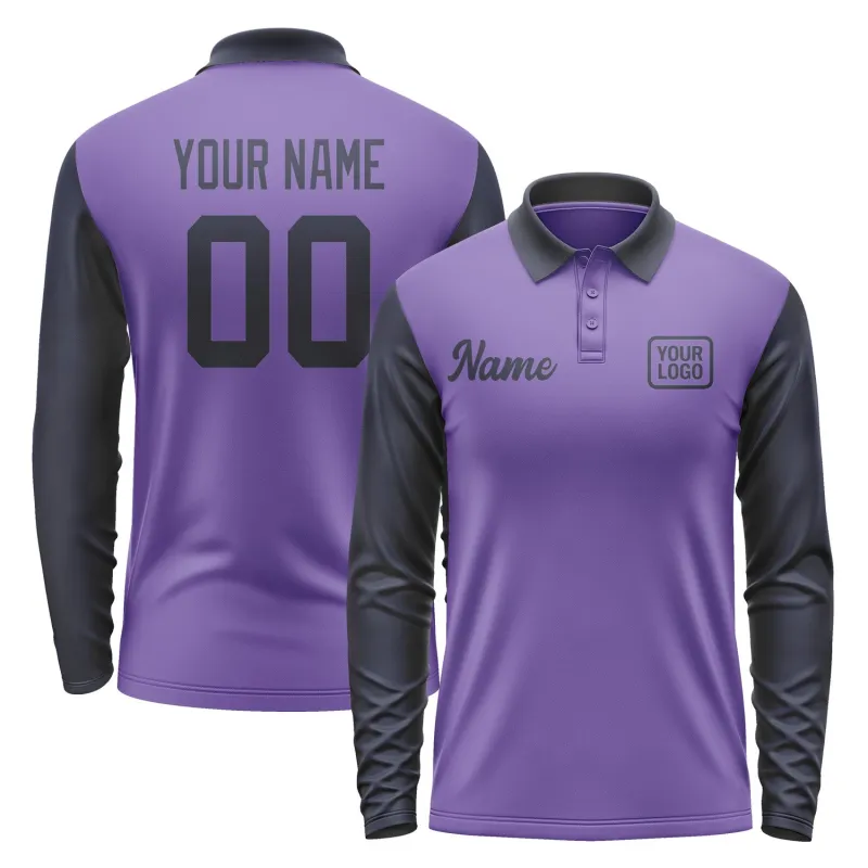 Custom Light Purple Navy Long Sleeve Polo Shirt sold by Tailorly