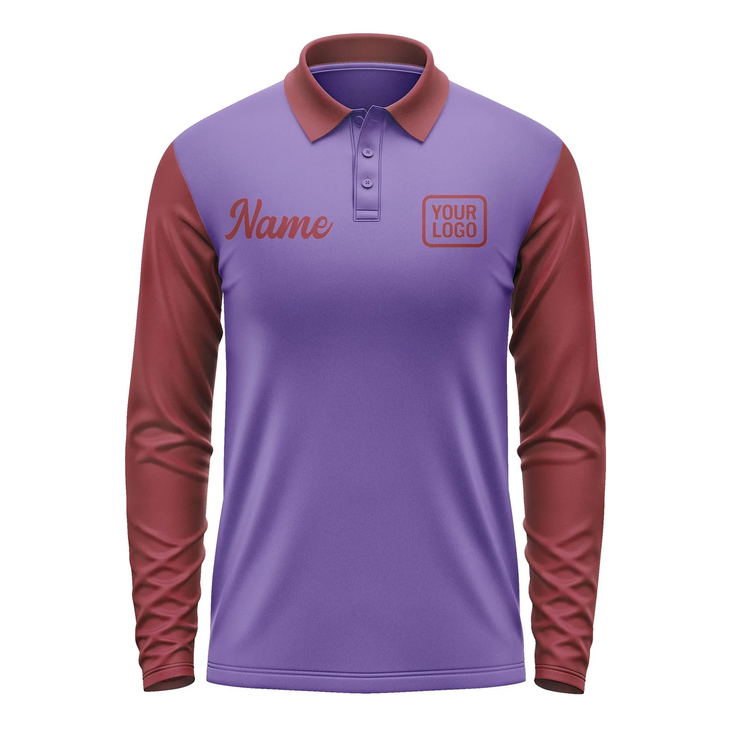 Custom Light Purple Crimson Red Long Sleeve Polo Shirt sold by Tailorly product image thumbnail 2