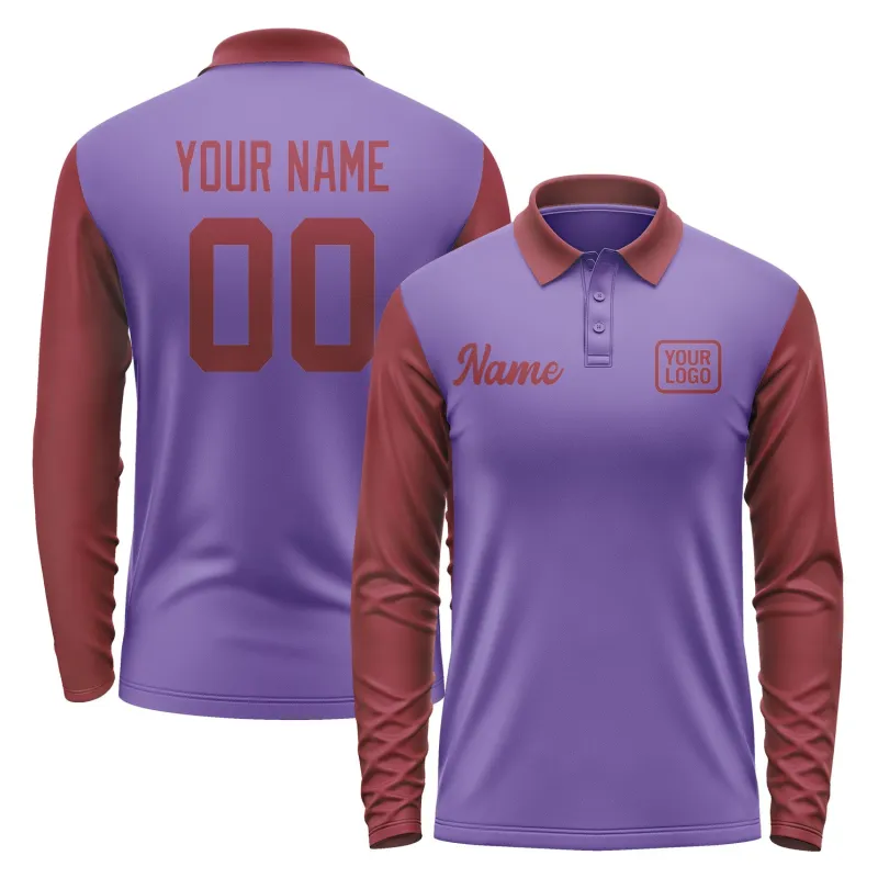 Custom Light Purple Crimson Red Long Sleeve Polo Shirt sold by Tailorly