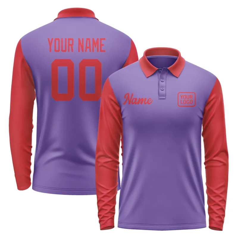 Custom Light Purple Red Long Sleeve Polo Shirt sold by Tailorly
